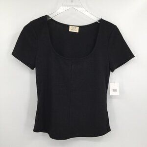 PST Project Social T black scoop neck textured knit shirt top blouse new Medium